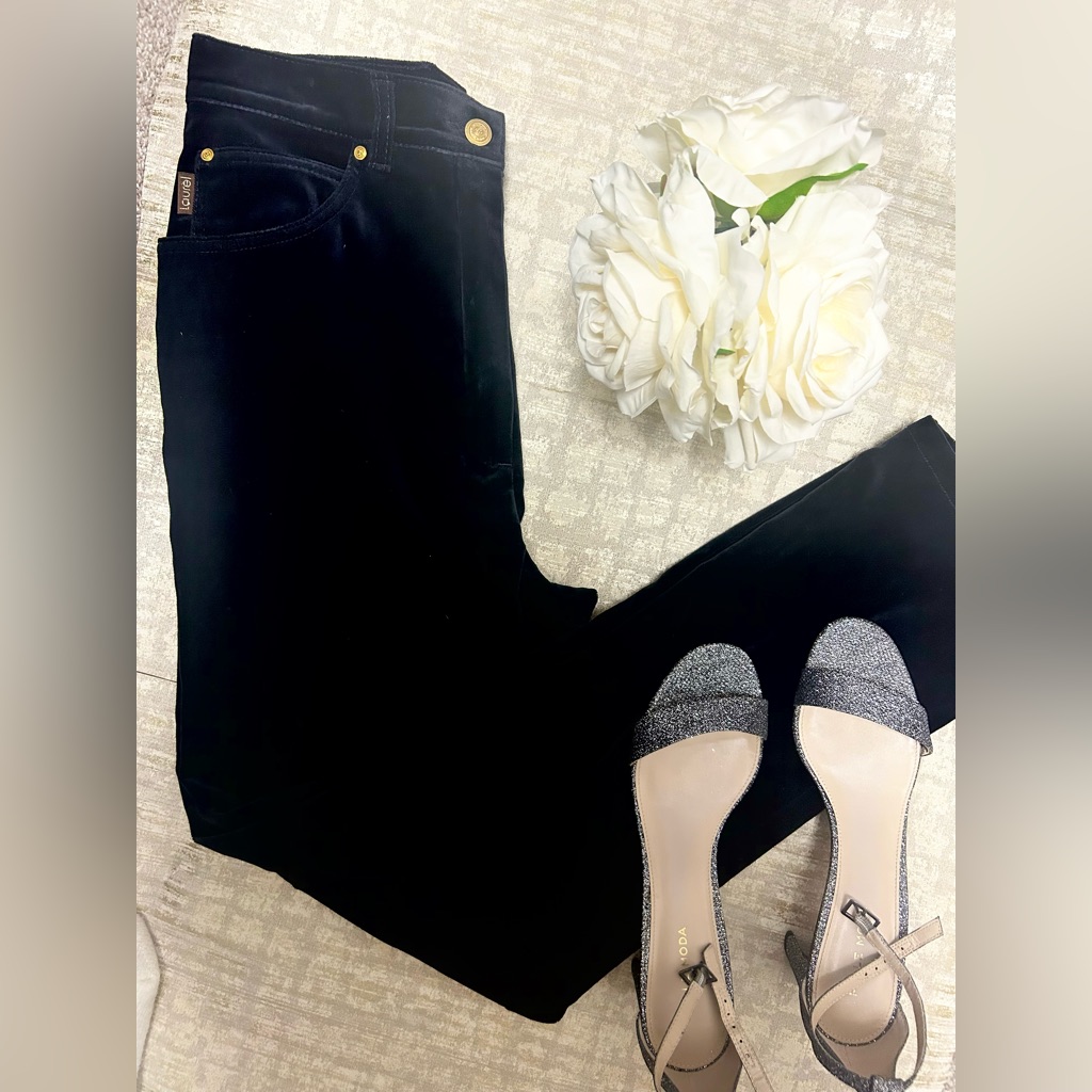 Chic, Laure’l Straight Leg, Navy Blue, Velvet Pants, Vintage, Nwot, Size 42